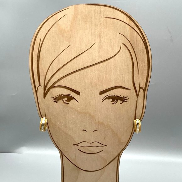 Glamorous Vintage Huggie Hoop Earrings, Unique Channel Set Baguette Crystals - Picture 6 of 6